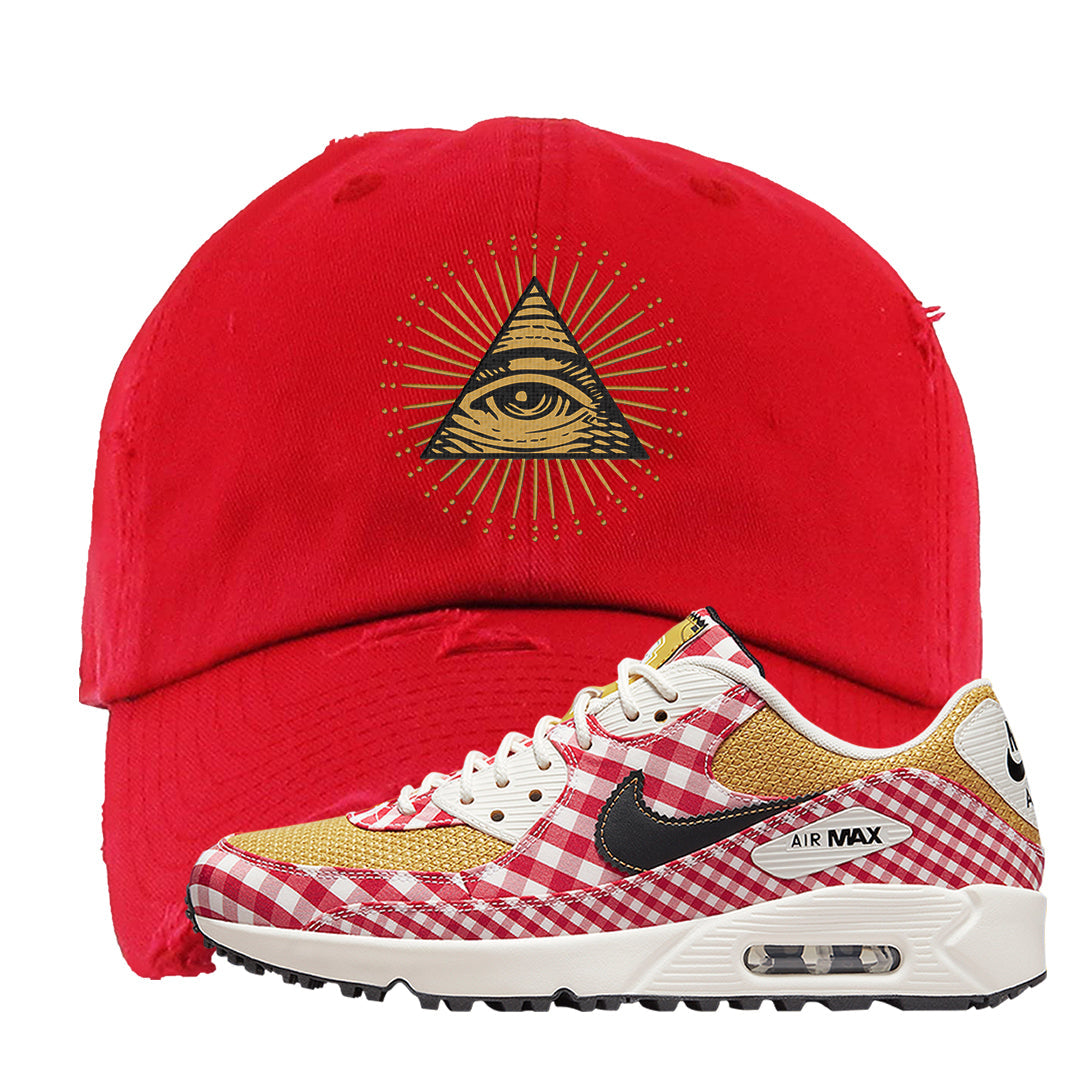 Picnic Golf 90s Distressed Dad Hat | All Seeing Eye, Red