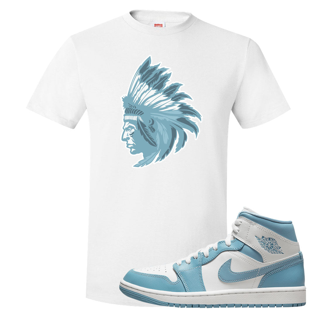 University Blue Mid 1s T Shirt | Indian Chief, White