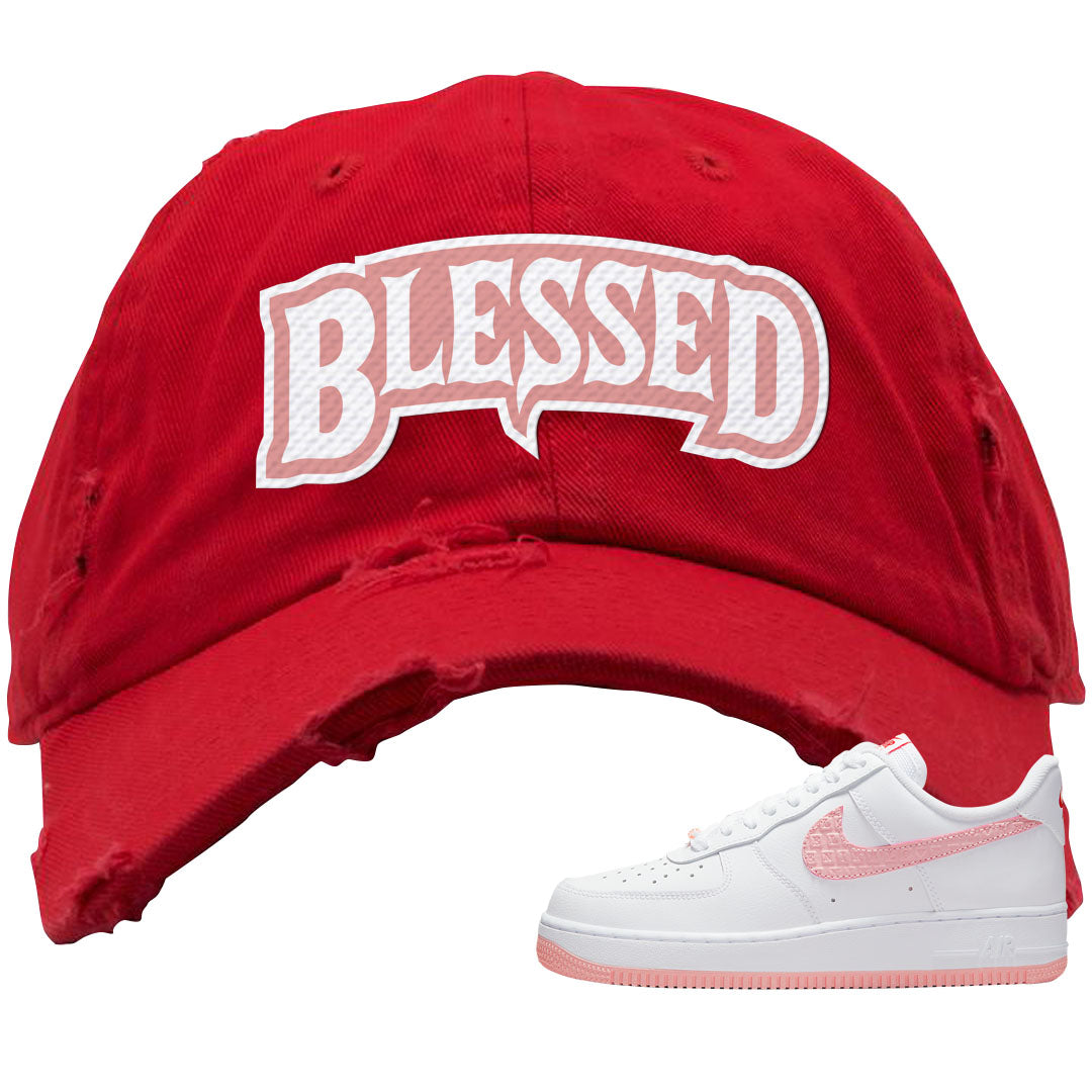 Valentine's Day 2022 AF1s Distressed Dad Hat | Blessed Arch, Red