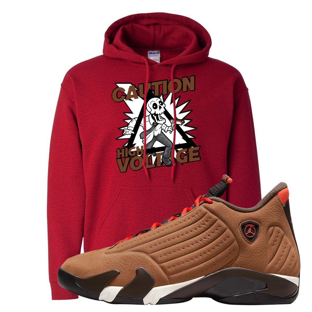 Winterized 14s Hoodie | Caution High Voltage, Red