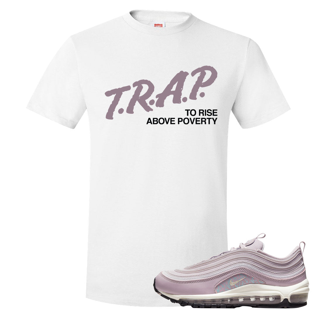 Plum Fog 97s T Shirt | Trap To Rise Above Poverty, White