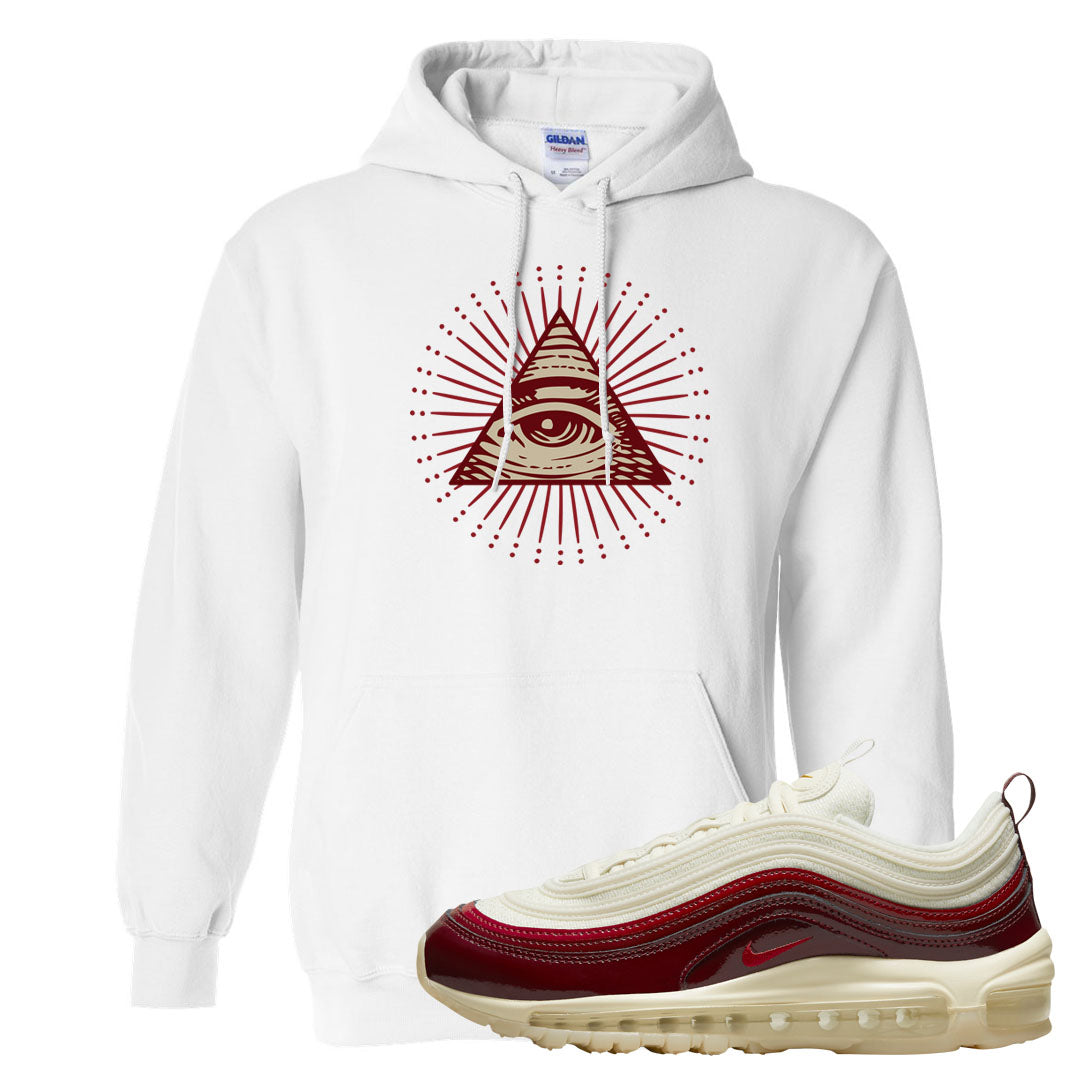 Dark Beetroot 97s Hoodie | All Seeing Eye, White