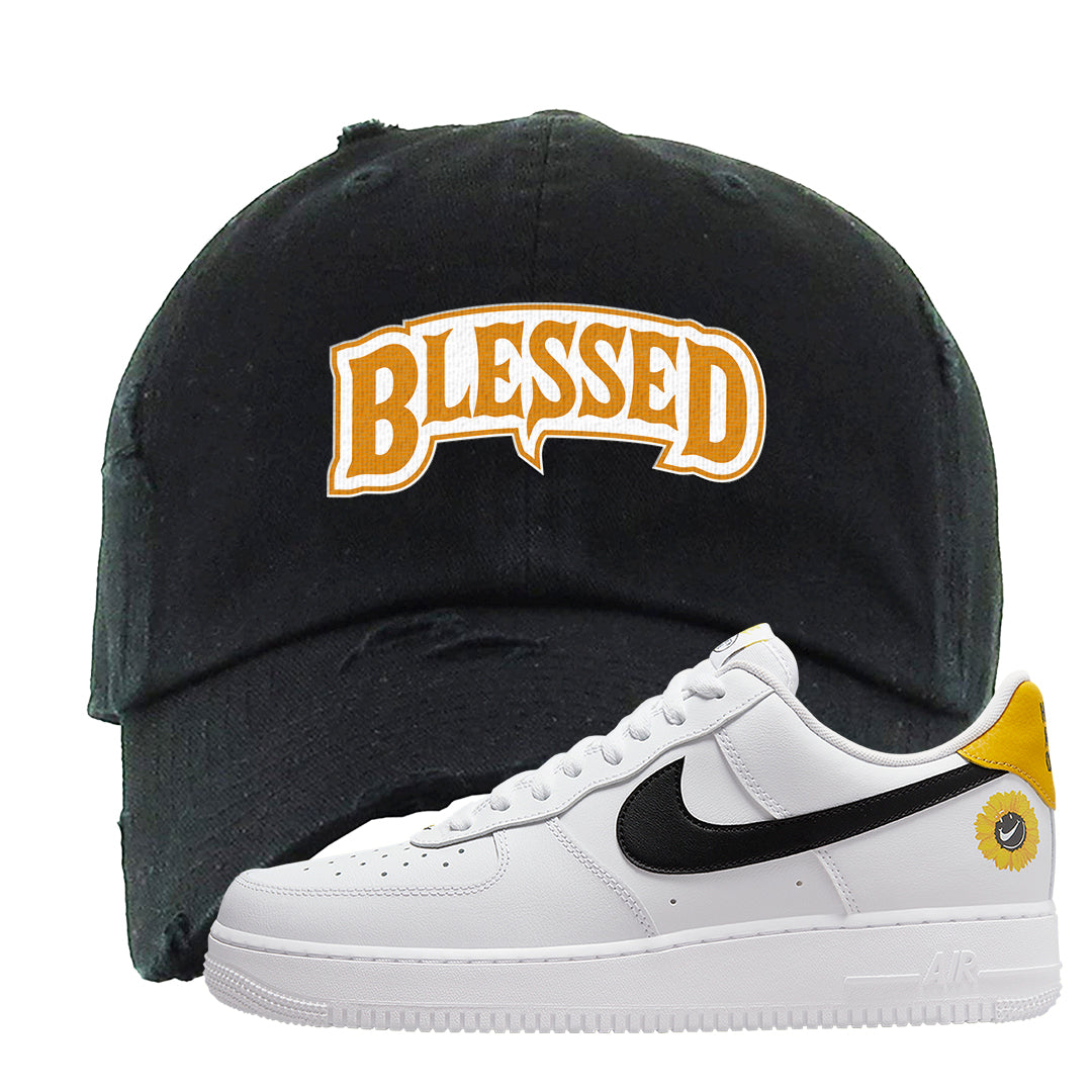 Have A Nice Day AF1s Distressed Dad Hat | Blessed Arch, Black