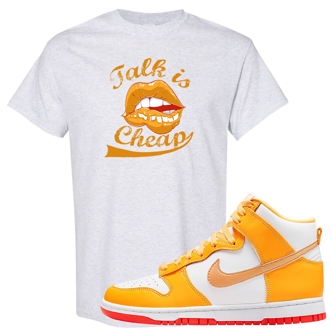Yellow Gold Orange High Dunks T Shirt | Talk Is Cheap, Ash