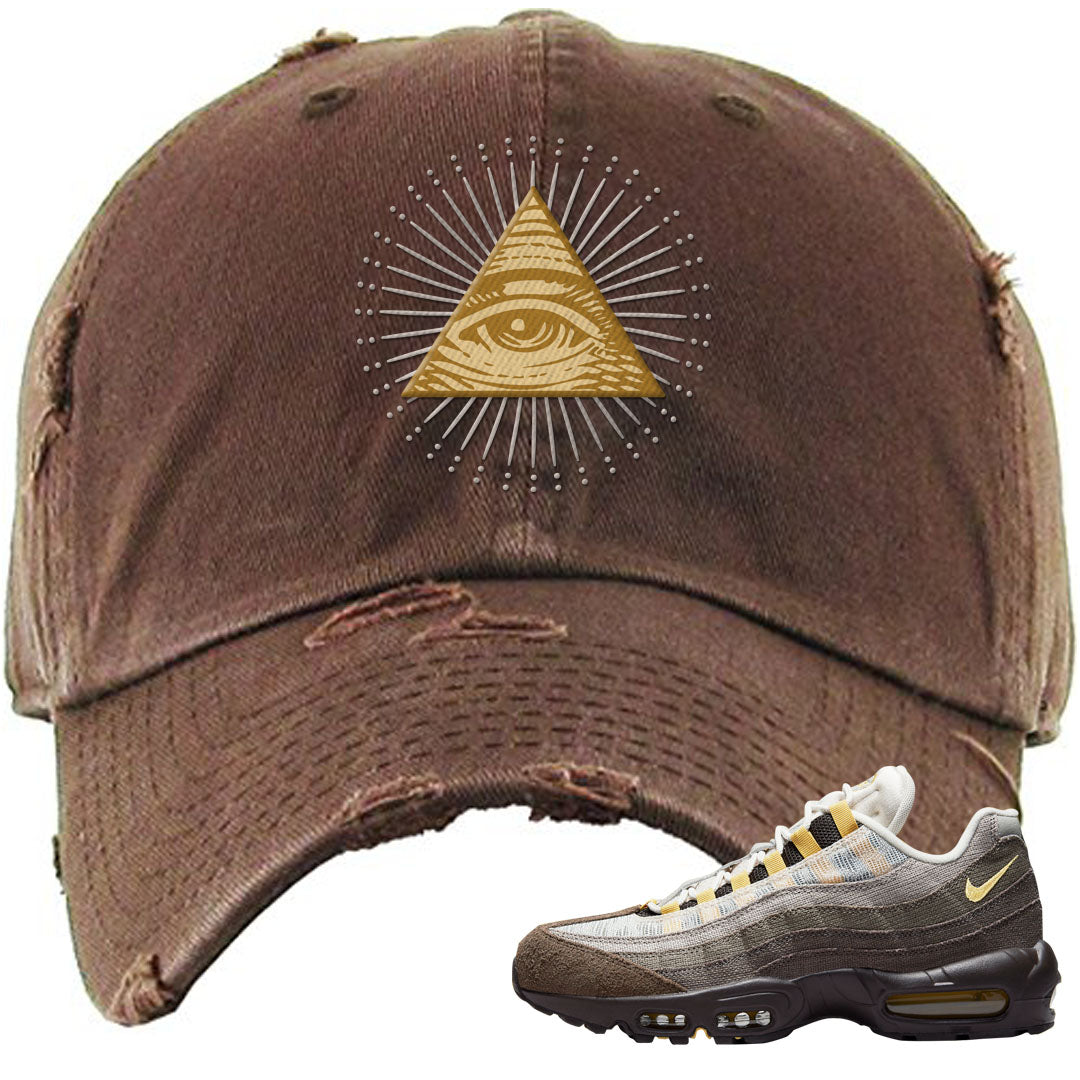 Ironstone Hemp 95s Distressed Dad Hat | All Seeing Eye, Brown