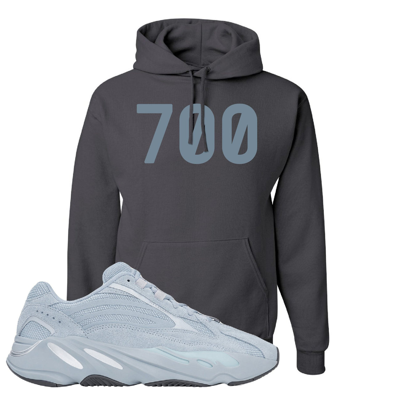 Yeezy Boost 700 V2 Hospital Blue 700 Sneaker Matching Charcoal Gray Pullover Hoodie