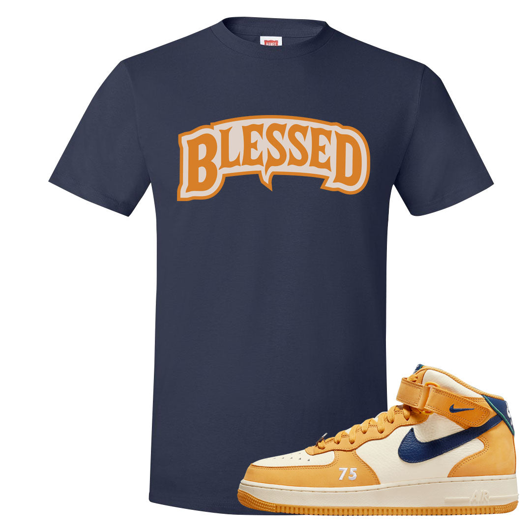 Pollen Paris Mid AF 1s T Shirt | Blessed Arch, Navy Blue