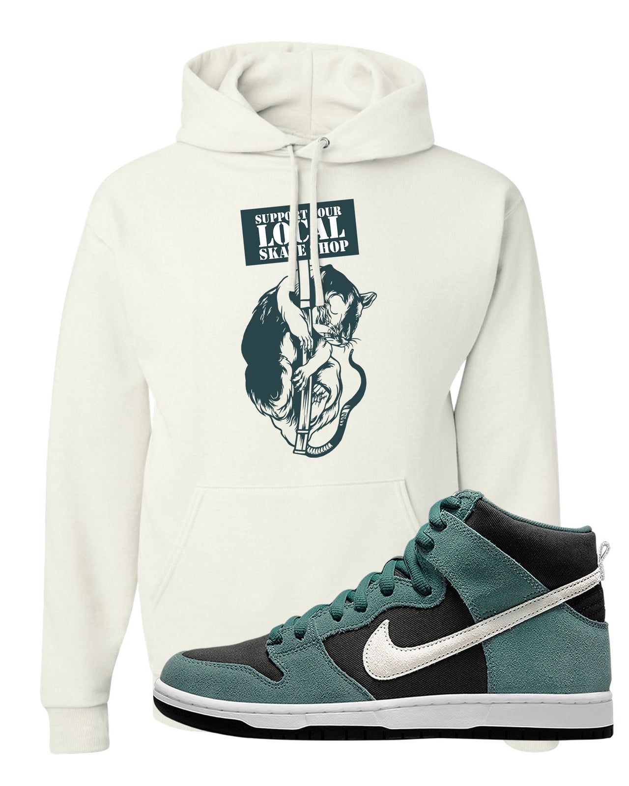 Green Suede High Dunks Hoodie | Support Your Local Skate Shop, White