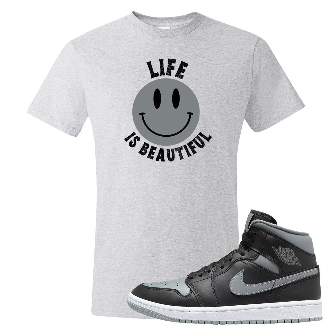 Alternate Shadow Mid 1s T Shirt | Smile Life Is Beautiful, Ash