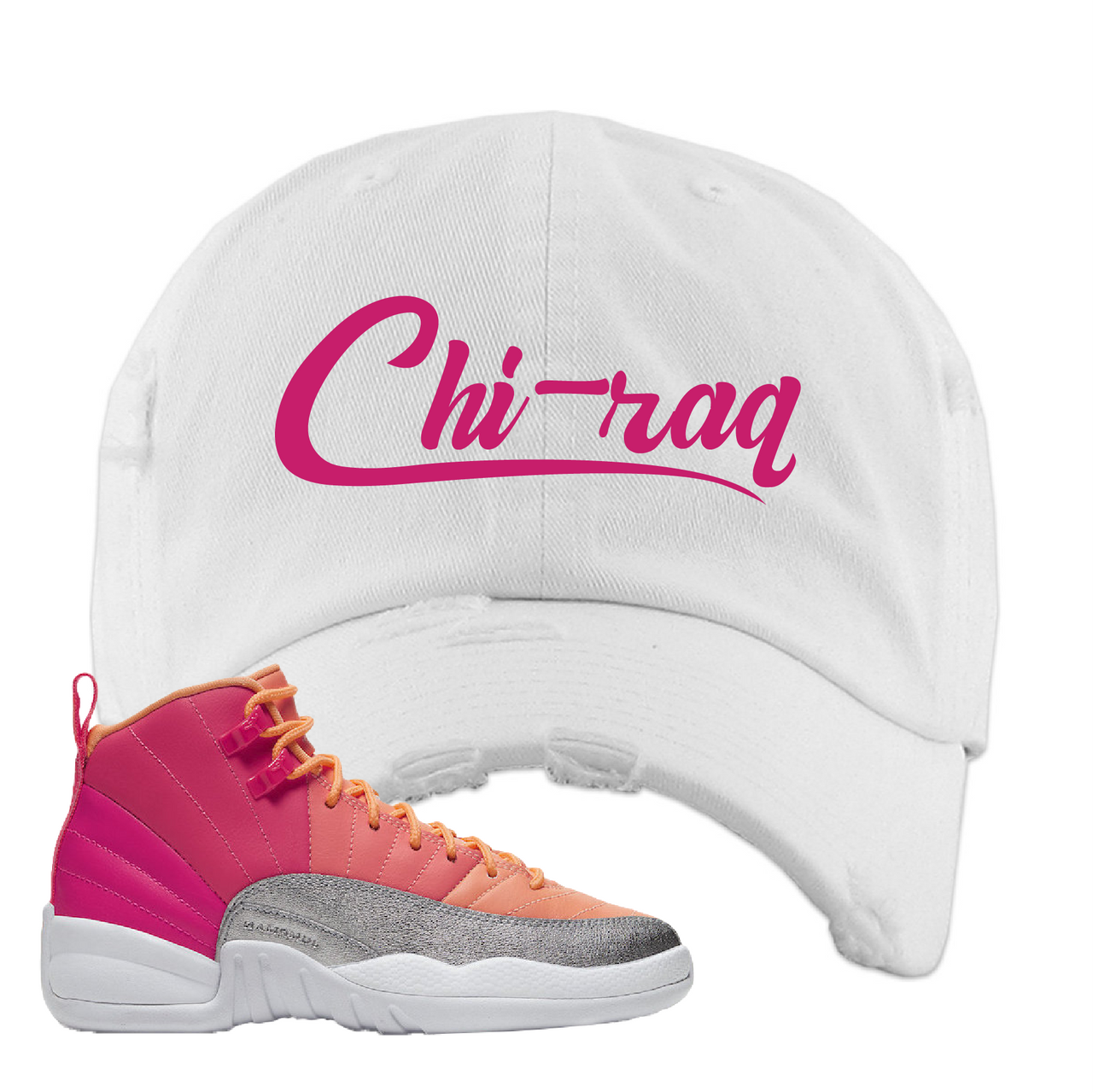 Air Jordan 12 GS Hot Punch Chiraq White Sneaker Matching Distressed Dad Hat