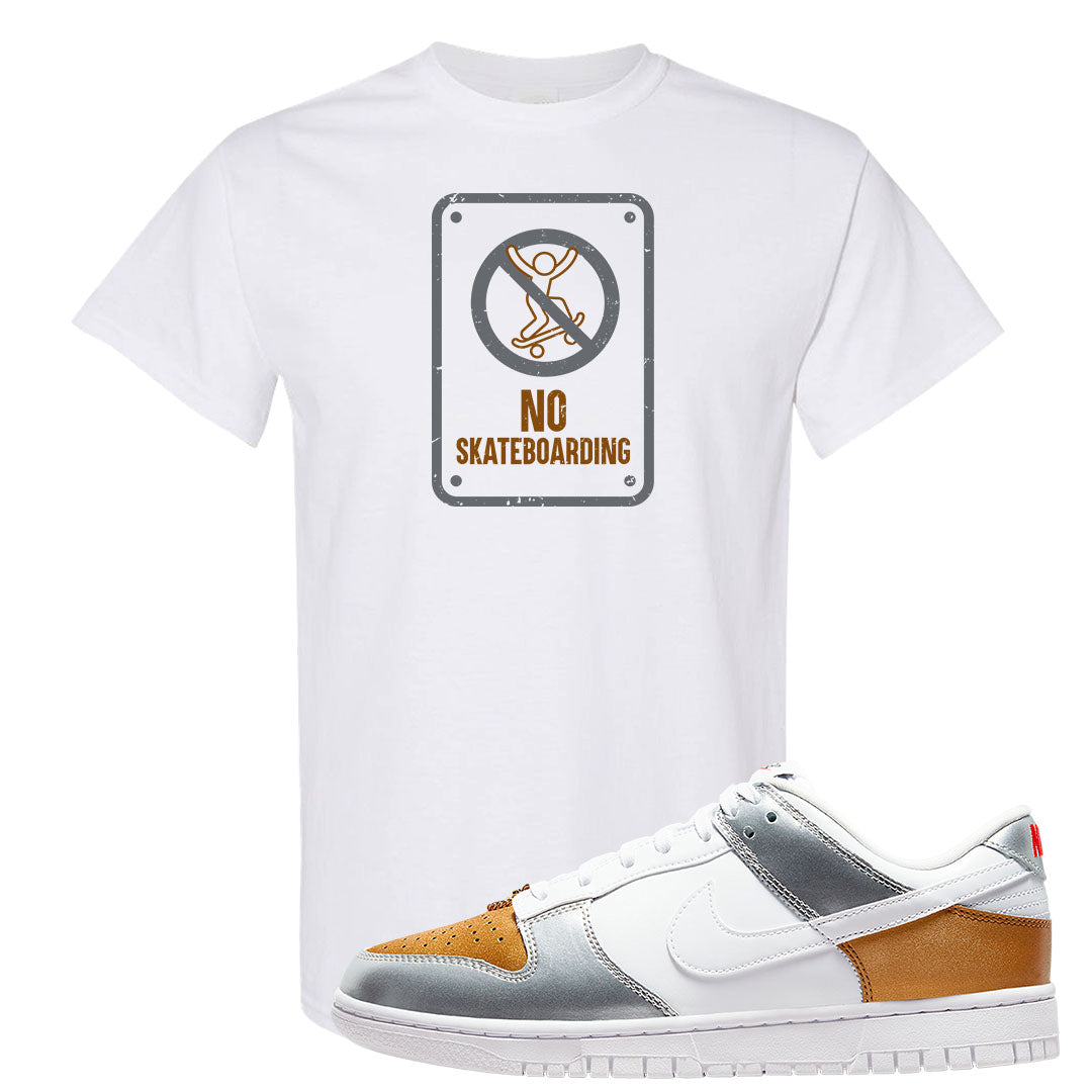 Gold Silver Red Low Dunks T Shirt | No Skating Sign, White