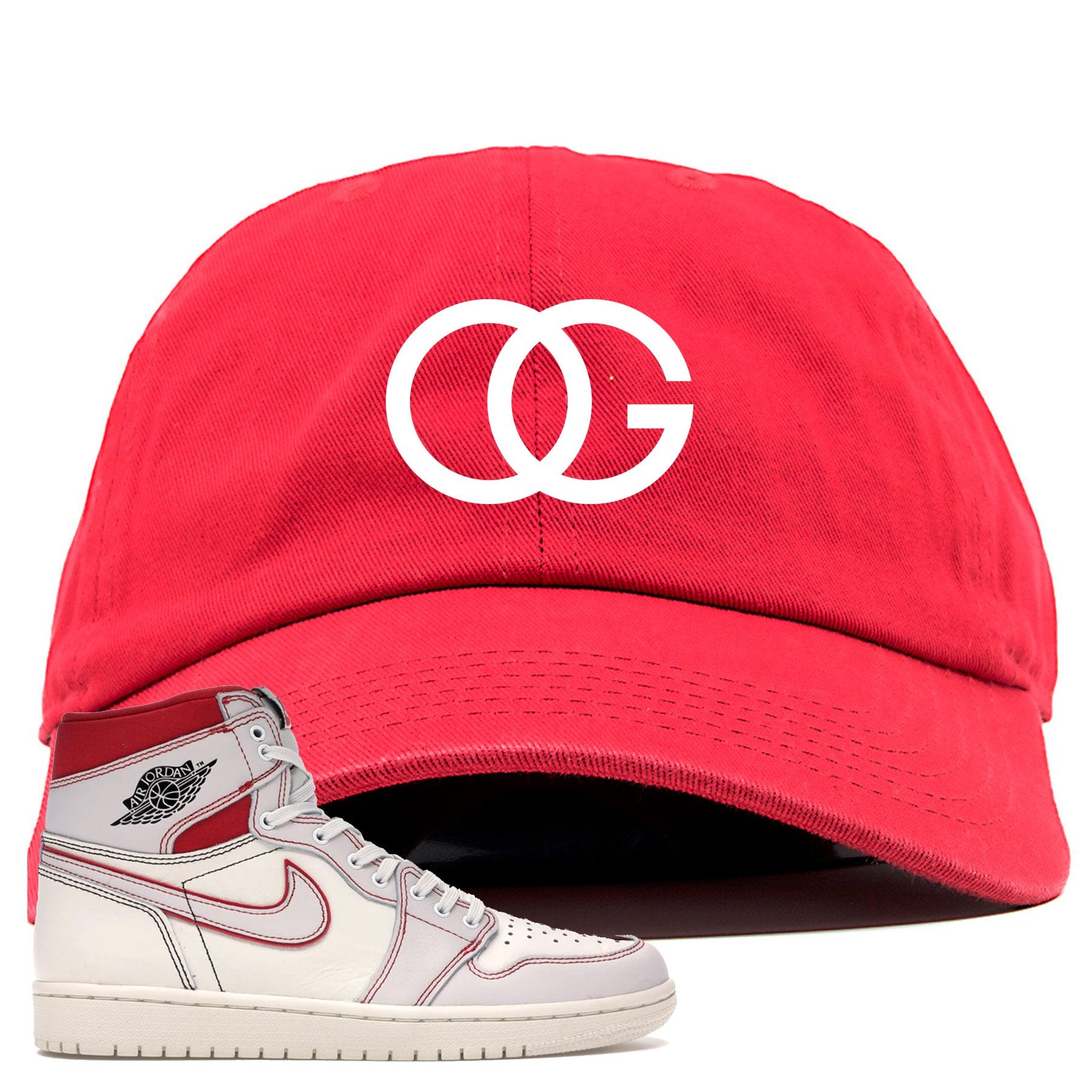 Red and white hat to match the white and red High Retro Jordan 1 shoes