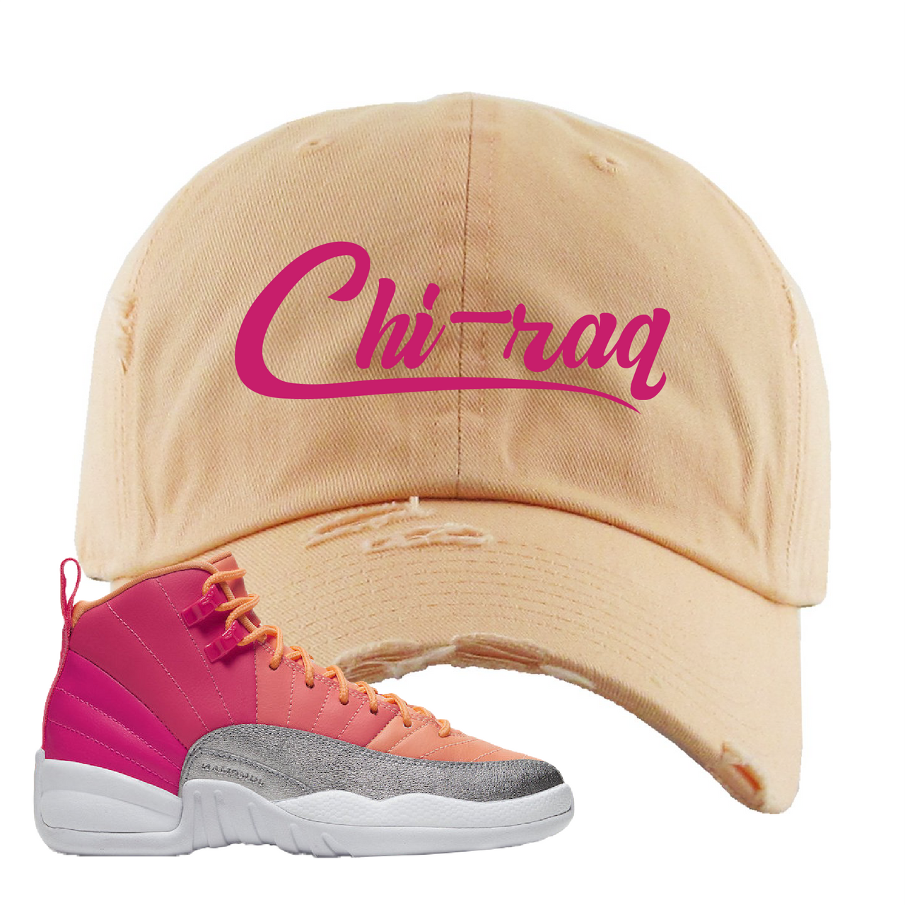 Air Jordan 12 GS Hot Punch Chiraq Peach Sneaker Matching Distressed Dad Hat