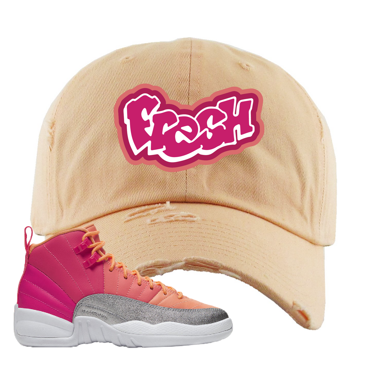 Air Jordan 12 GS Hot Punch Fresh Peach Sneaker Matching Distressed Dad Hat