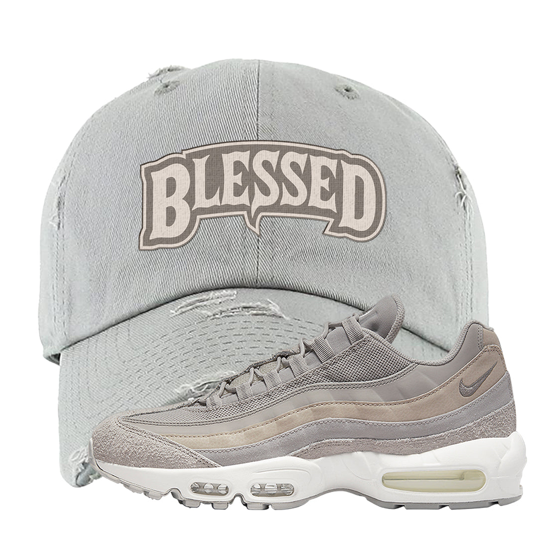 Cobblestone 95s Distressed Dad Hat | Blessed Arch, Light Gray
