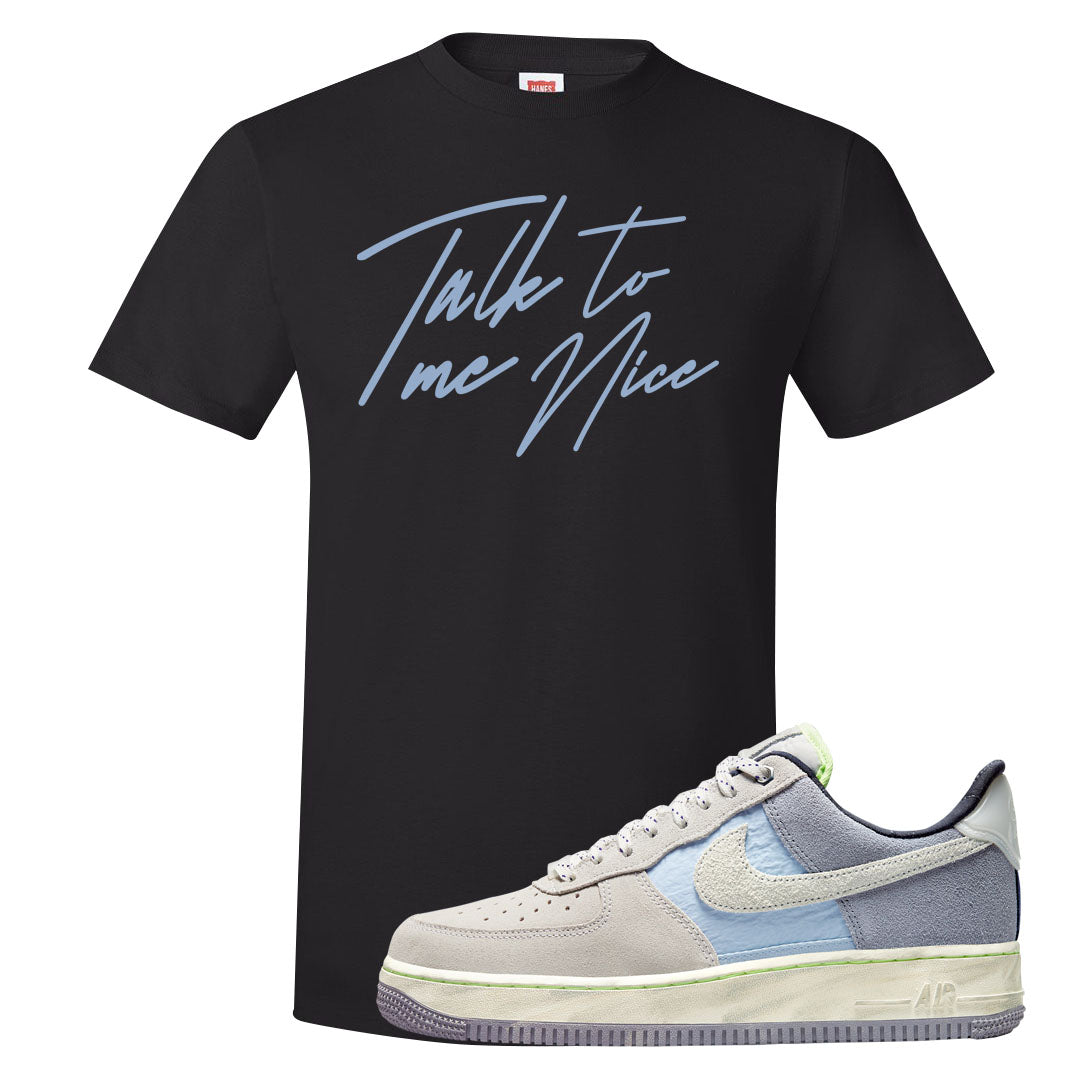 Womens Mountain White Blue AF 1s T Shirt | Talk To Me Nice, Black