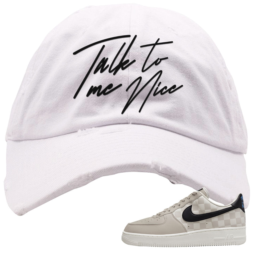King Day Low AF 1s Distressed Dad Hat | Talk To Me Nice, White