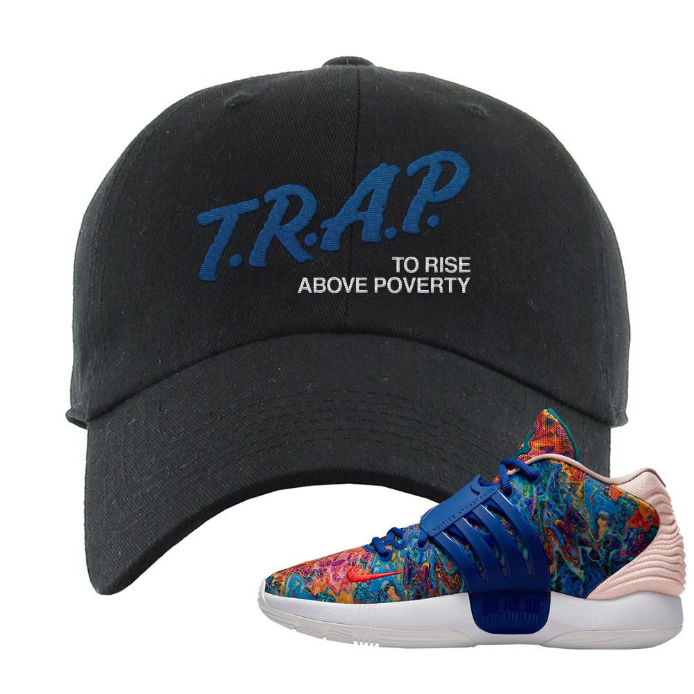 Deep Royal KD 14s Dad Hat | Trap To Rise Above Poverty, Black