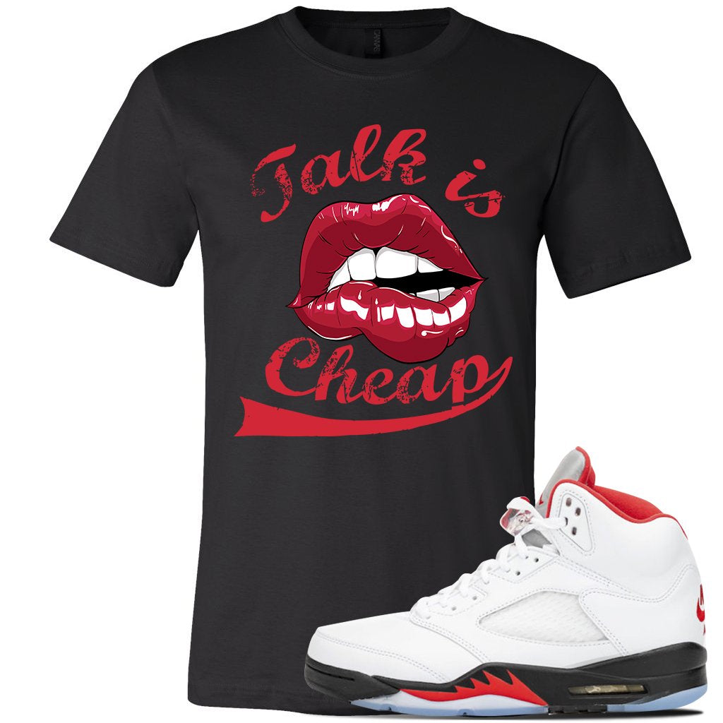 Jordan 5 OG Fire Sneaker Black T Shirt | Tees to match Nike Air Jordan 5 OG Fire Shoes | Talk Is Cheap