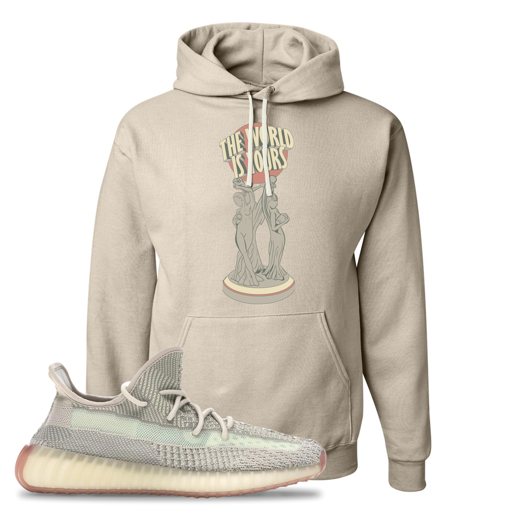 Yeezy Boost 350 V2 Citrin Non-Reflective The World Is Yours Statue Sandstone Sneaker Matching Pullover Hoodie