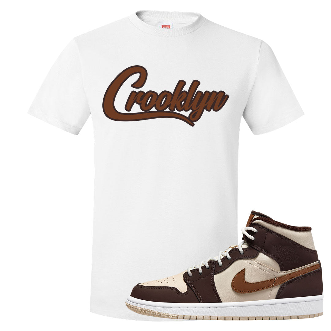 Brown Fleece Mid 1s T Shirt | Crooklyn, White