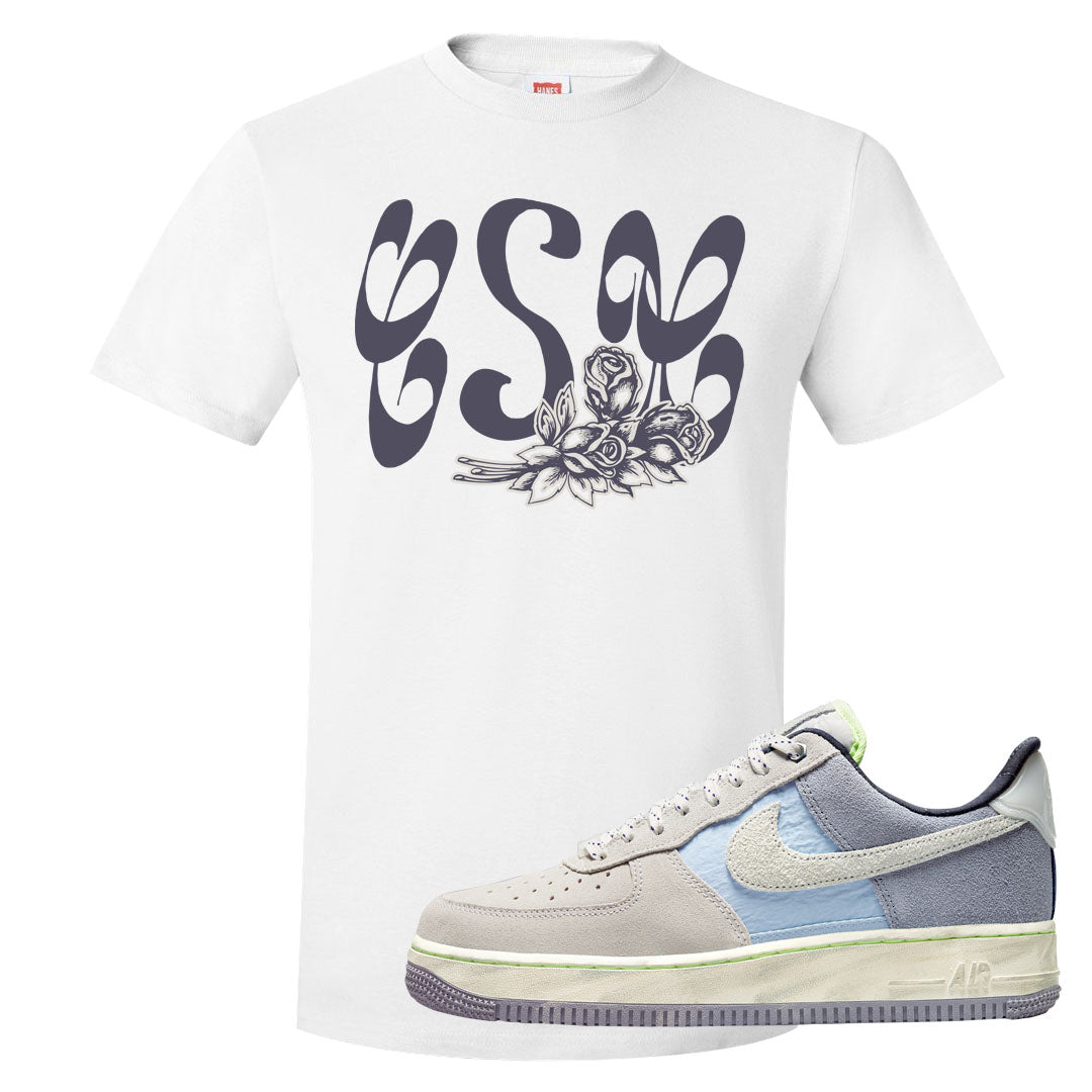 Womens Mountain White Blue AF 1s T Shirt | Certified Sneakerhead, White