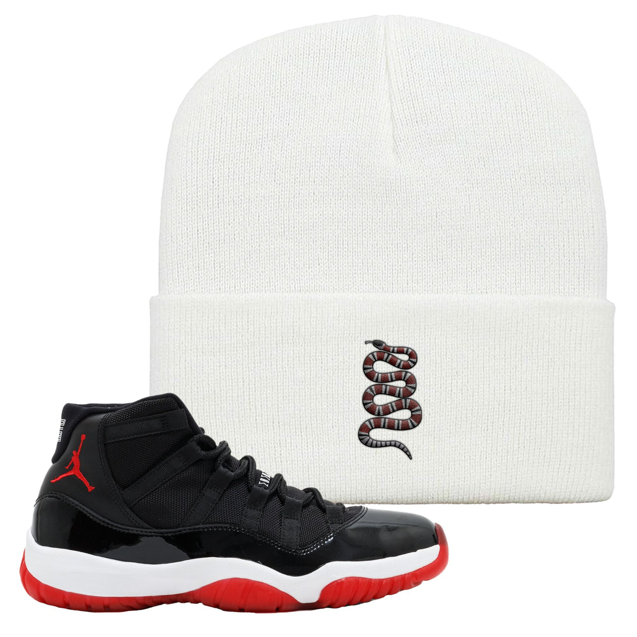 Jordan 11 Bred Coiled Snake White Sneaker Hook Up Beanie