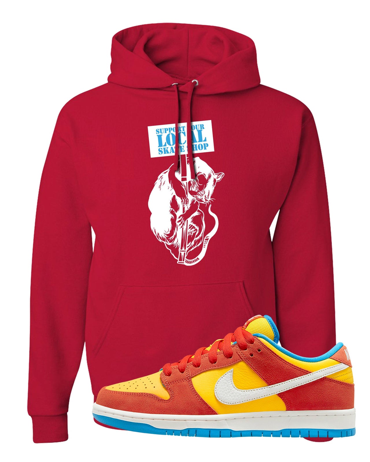 Habanero Red Gold Blue Low Dunks Hoodie | Support Your Local Skate Shop, Red