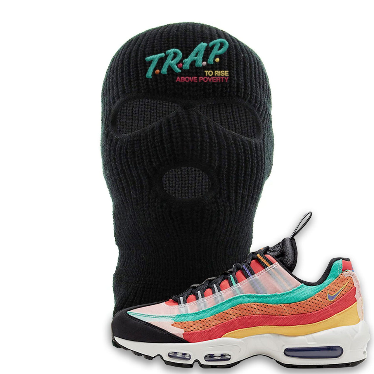 Air Max 95 Black History Month Sneaker Black Ski Mask | Winter Mask to match Nike Air Max 95 Black History Month Shoes | Trap To Rise Above Poverty