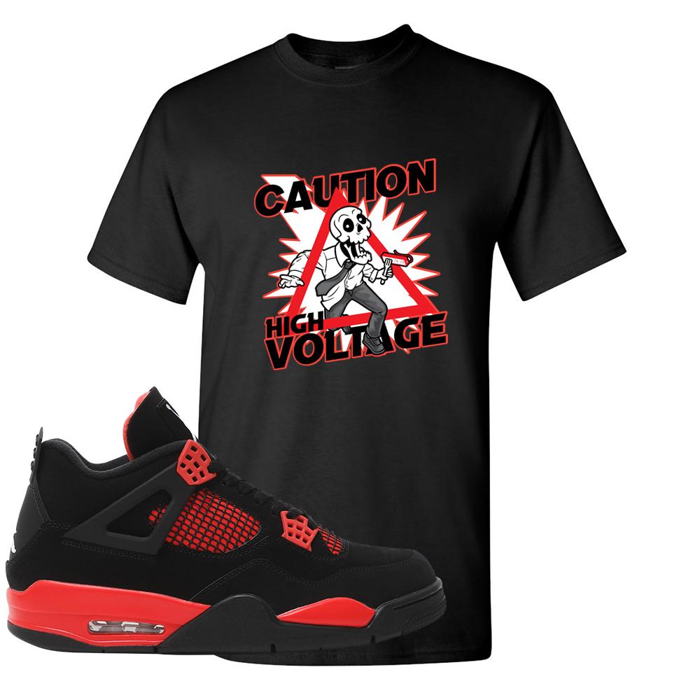 Red Thunder 4s T Shirt | Caution High Voltage, Black