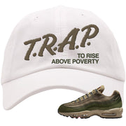 Medium Olive Rough Green 95s Dad Hat | Trap To Rise Above Poverty, White