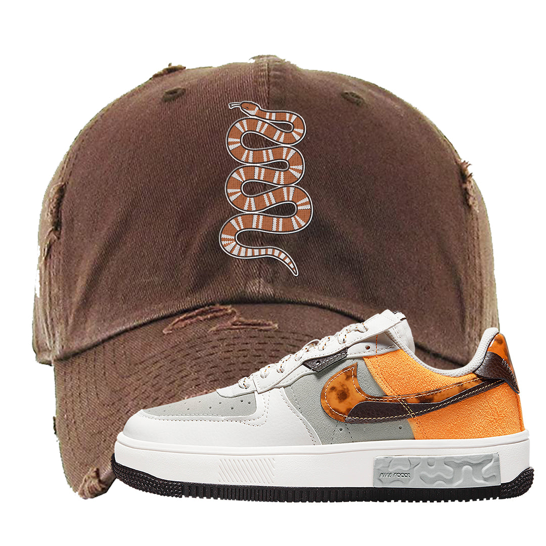 Tortoise Shell AF 1s Distressed Dad Hat | Coiled Snake, Brown