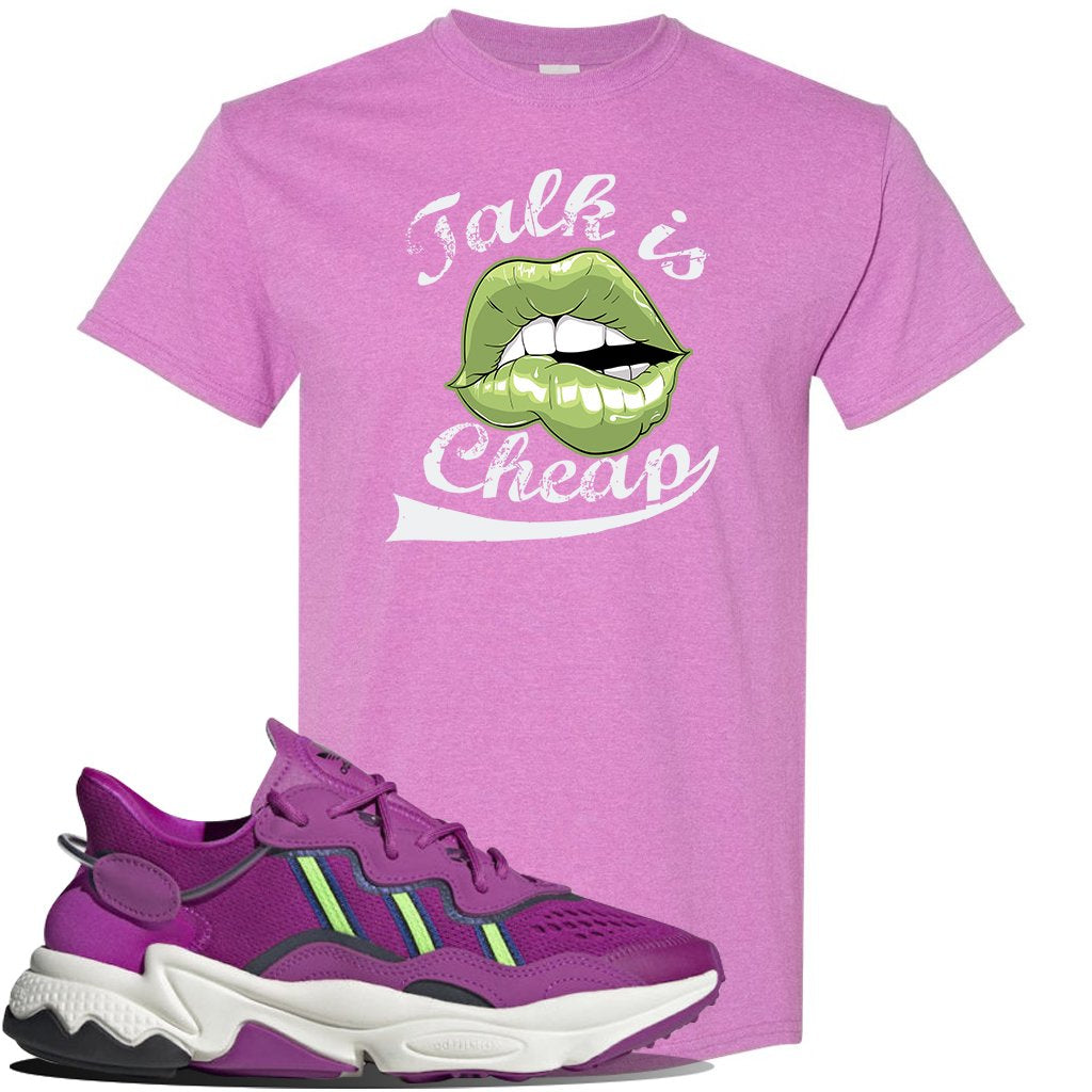 Ozweego Vivid Pink Sneaker Heather Radiant Orchid T Shirt | Tees to match Adidas Ozweego Vivid Pink Shoes | Talk is Cheap