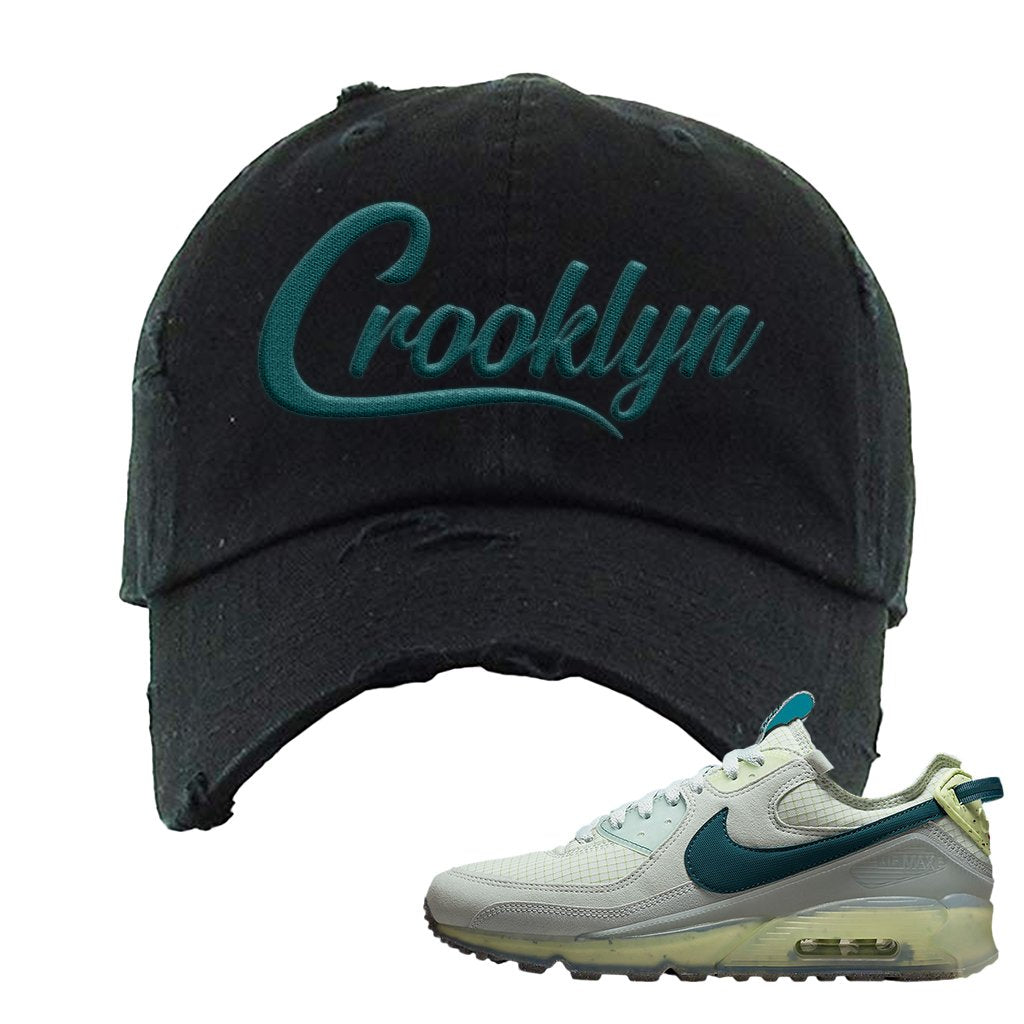 Seafoam Dark Teal Green 90s Distressed Dad Hat | Crooklyn, Black