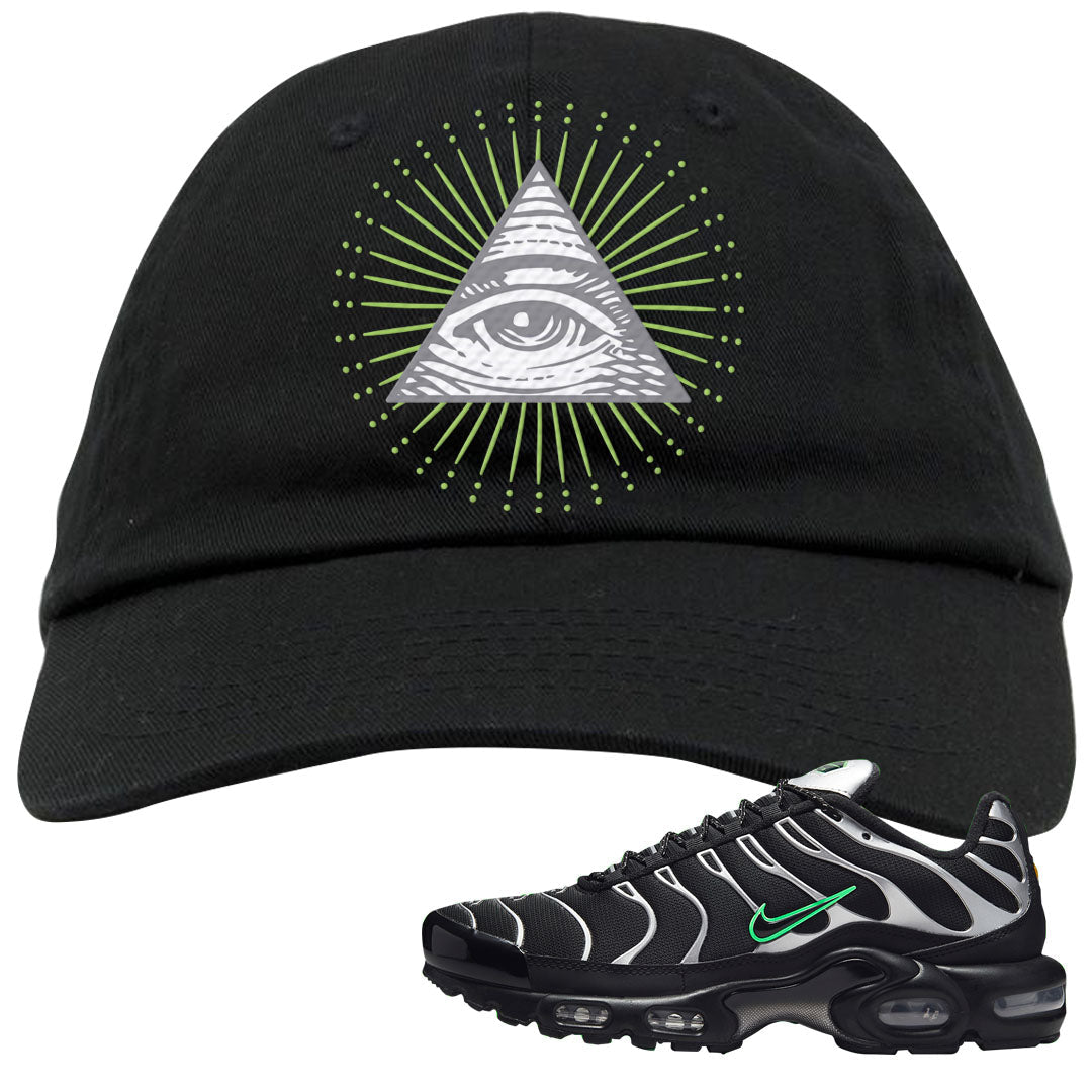 Neon Green Black Grey Pluses Dad Hat | All Seeing Eye, Black