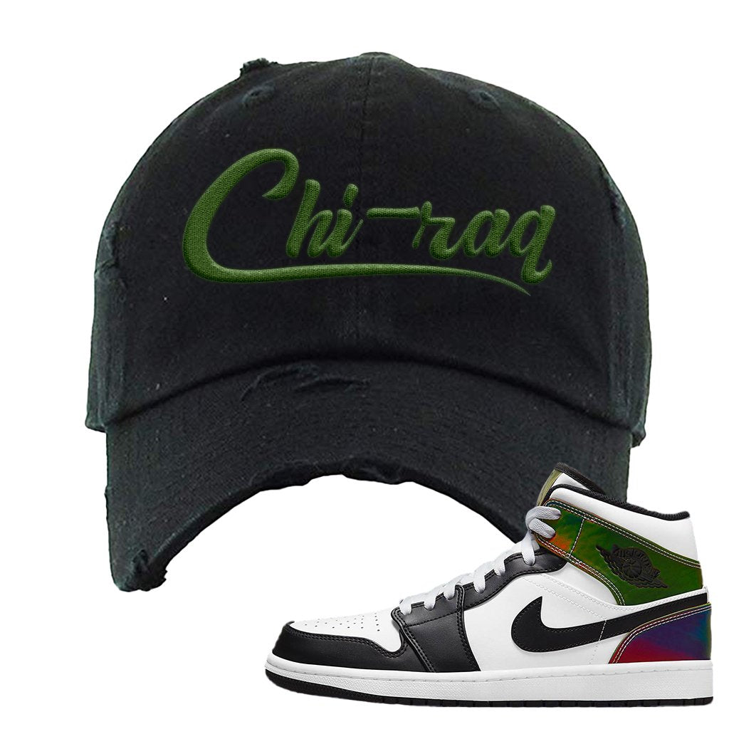 Color Change Mid 1s Distressed Dad Hat | Chiraq, Black