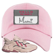 Adidas WMNS Ozweego Icy Pink Hello My Name is Mami Pink Sneaker Hook Up Dad Hat
