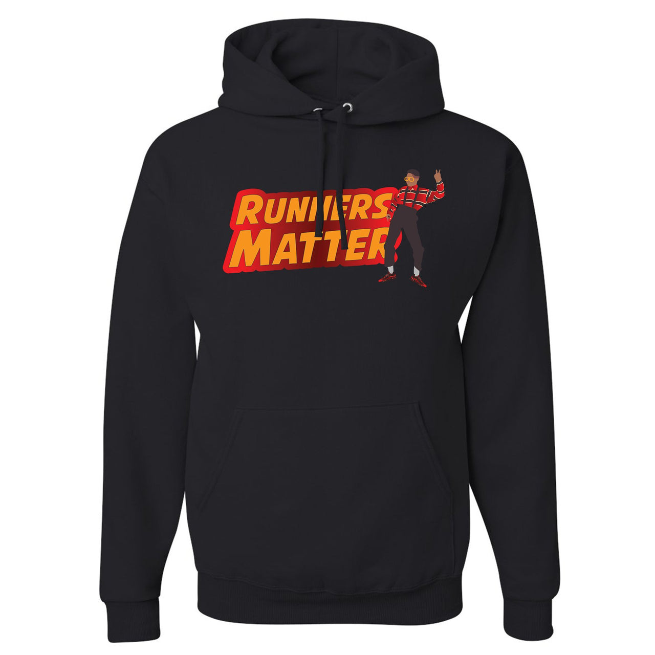 printed on the front of the air max plus sunburst sneaker matching runners matter pullover hoodie is the runners matter logo