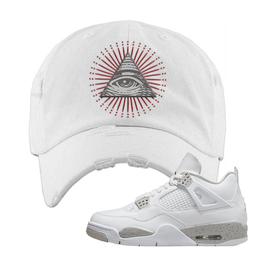 Tech Grey 4s Distressed Dad Hat | All Seeing Eye, White