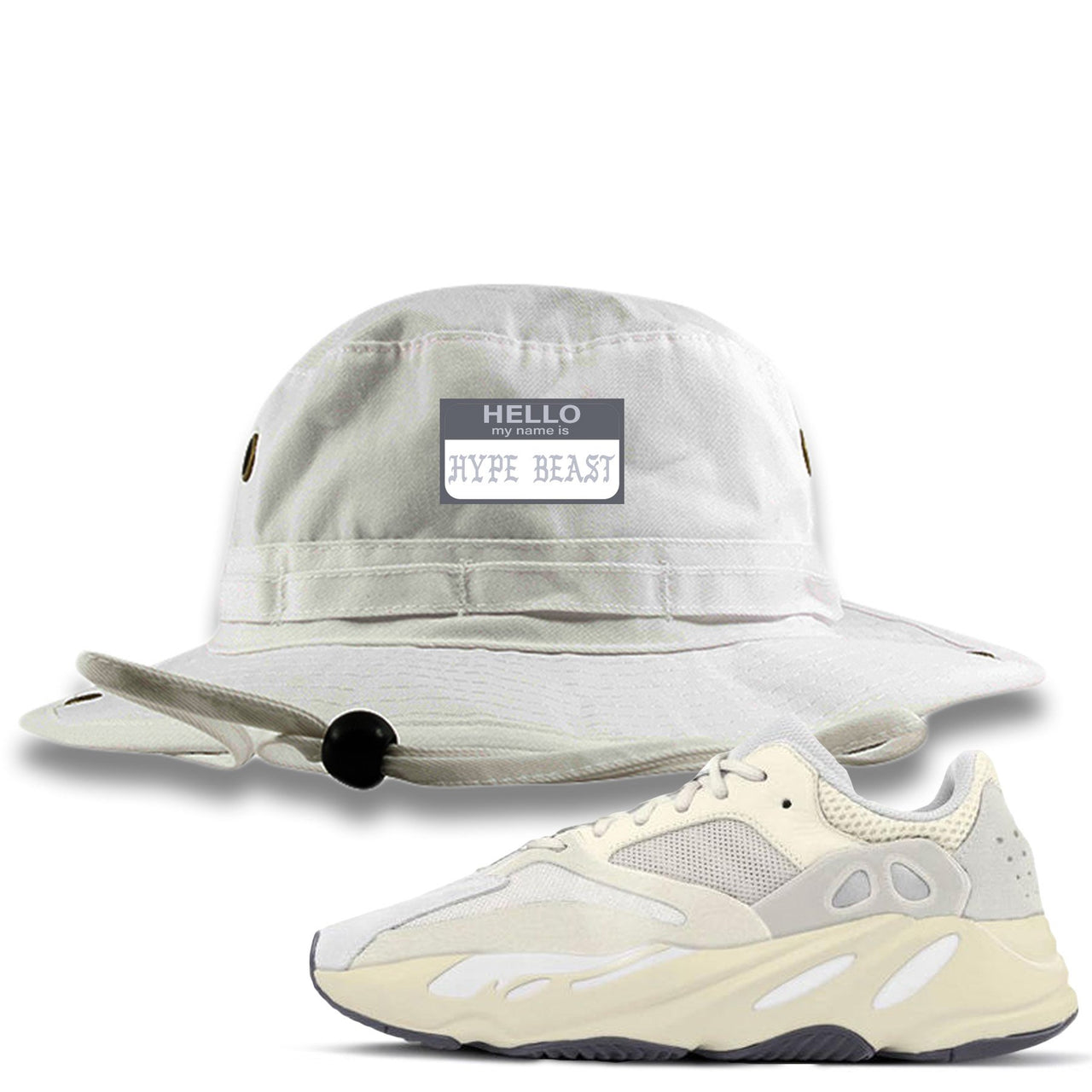 Analog 700s Bucket Hat | Hello My Name Is Hype Beast Pablo, White