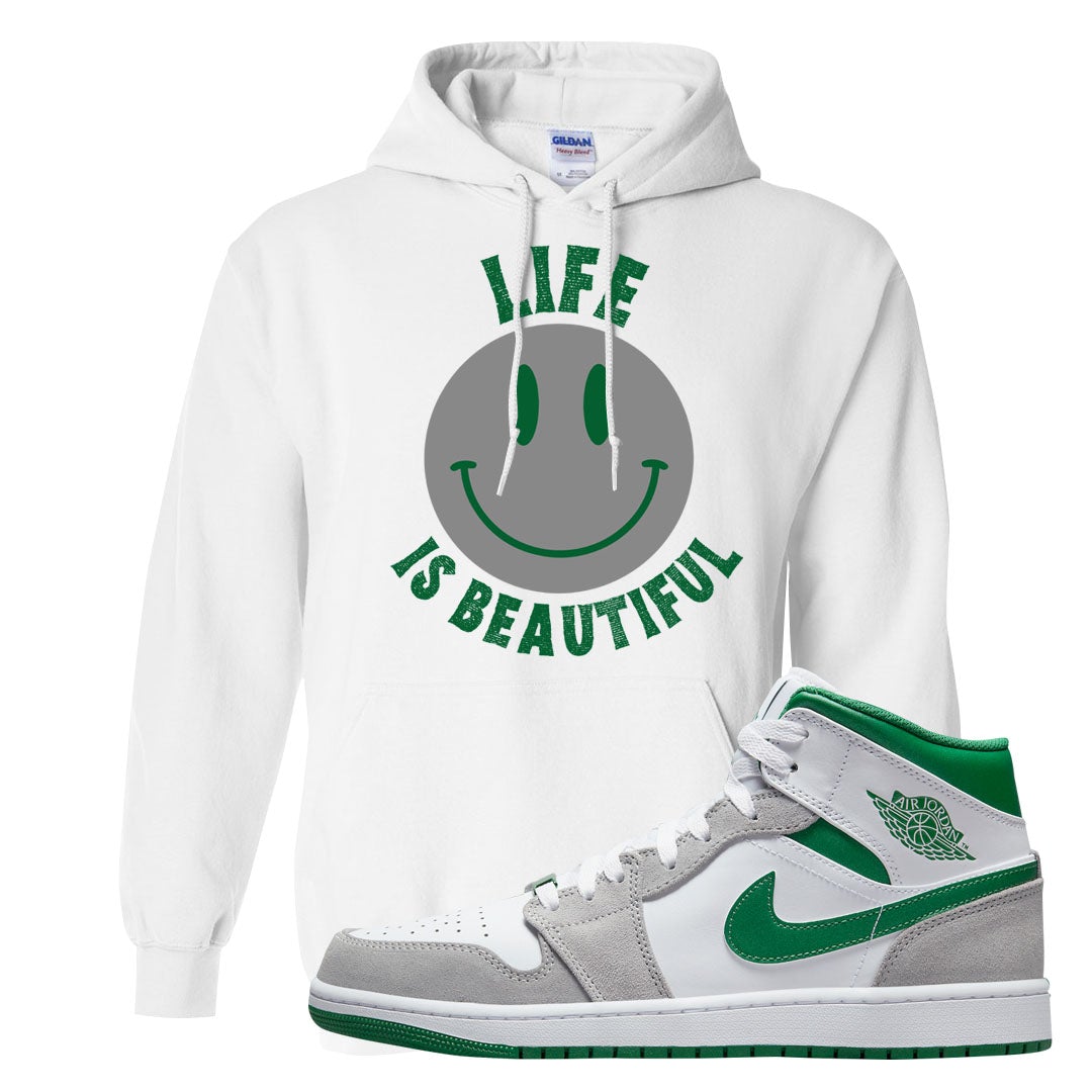 Light Smoke Pine Green Mid 1s Hoodie | Smile Life Is Beautiful, White