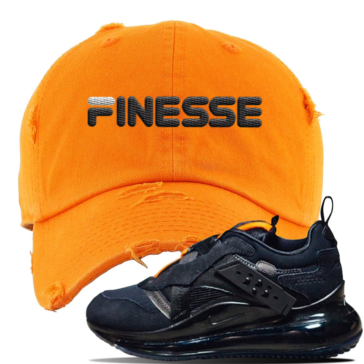Air Max 720 OBJ Slip Sneaker Safety Orange Distressed Dad Hat | Hat to match Nike Air Max 720 OBJ Slip Shoes | Finesse
