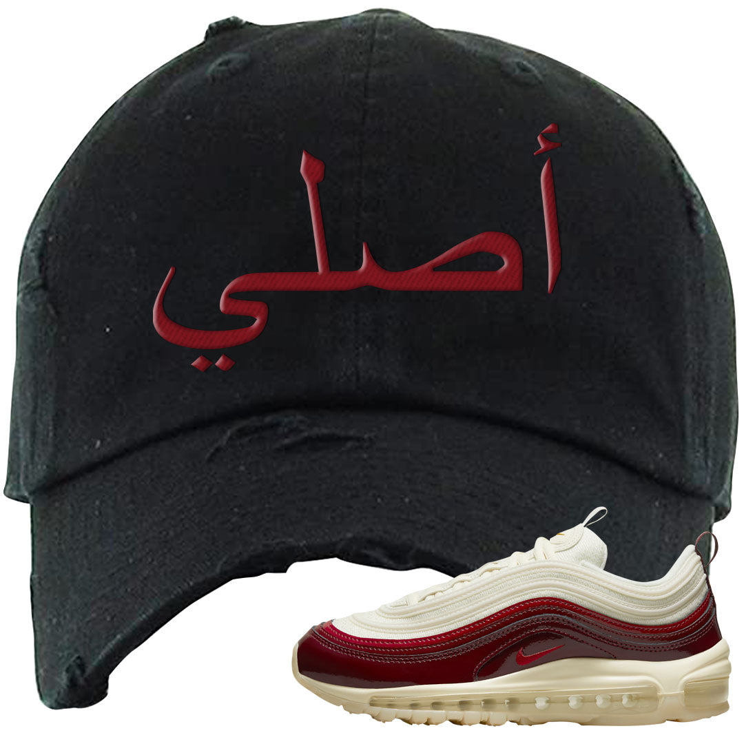 Dark Beetroot 97s Distressed Dad Hat | Original Arabic, Black
