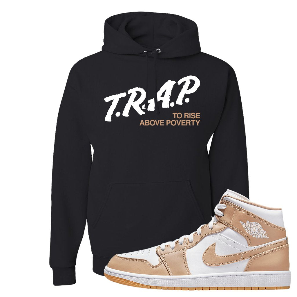 Air Jordan 1 Mid Tan Leather Hoodie | Trap To Rise Above Poverty, Black