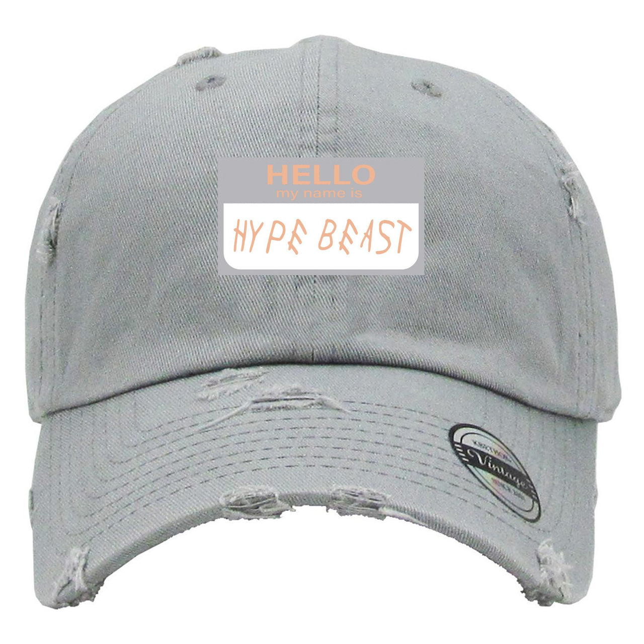 True Form v2 350s Distressed Dad Hat | Hello My Name Is Hype Beast Woe, Light Gray