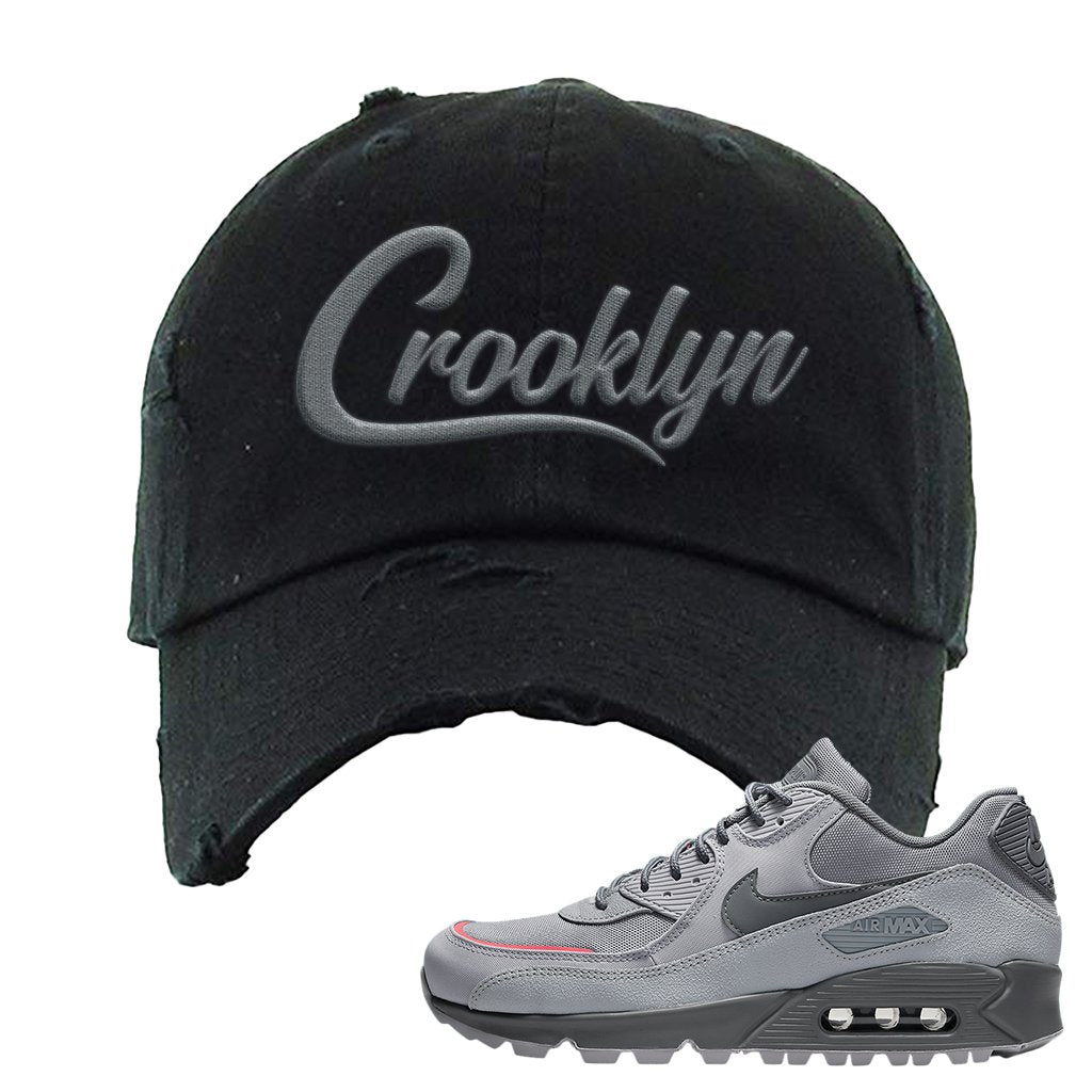 Wolf Grey Surplus 90s Distressed Dad Hat | Crooklyn, Black