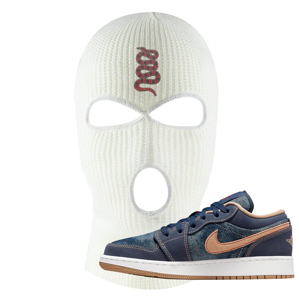 Denim Gum Bottom Low 1s Ski Mask | Coiled Snake, White