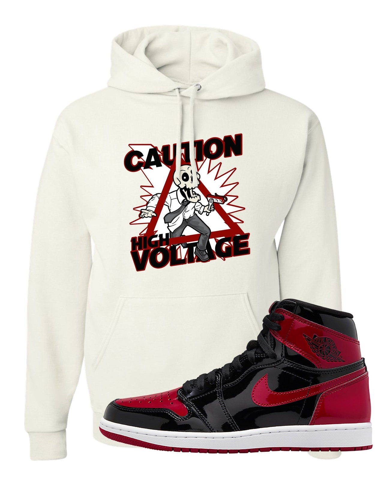 Patent Bred 1s Hoodie | Caution High Voltage, White