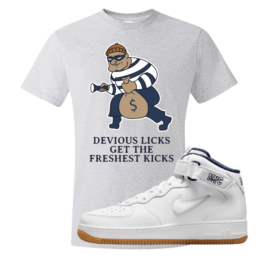 White NYC Mid AF1s T Shirt | Devious Licks, Ash
