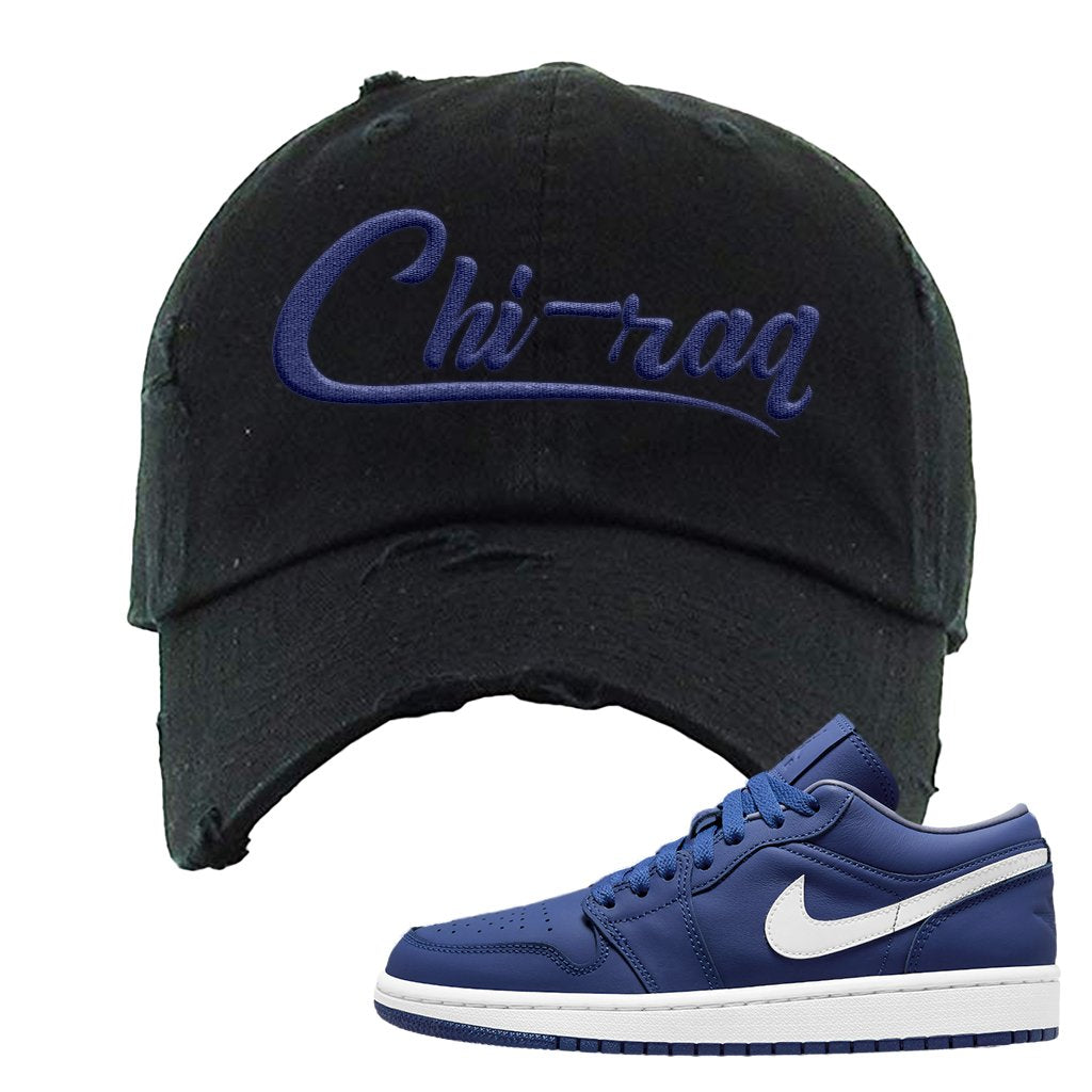 WMNS Dusty Blue Low 1s Distressed Dad Hat | Chiraq, Black